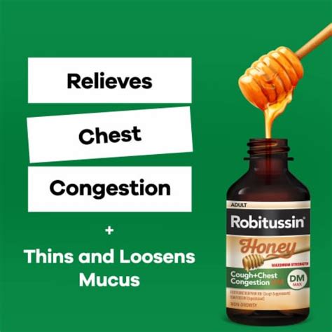 Robitussin Maximum Strength Honey Cough + Chest Congestion DM Dextromethorphan HBr Cough ...