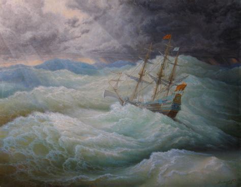 A Ship In Stormy Sea Oil Painting By Yuriy Matrosov | absolutearts.com