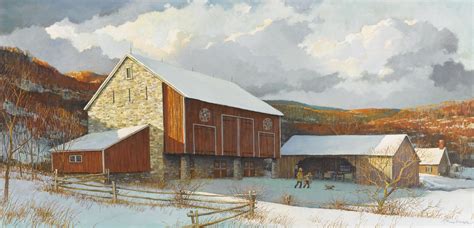 (#129) Eric Sloane | Barn painting, Winter landscape painting, Barn art