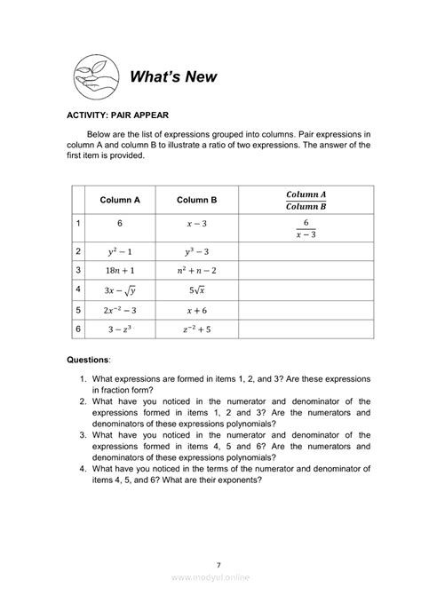 Rational Algebraic Expressions Grade 8 Pdf