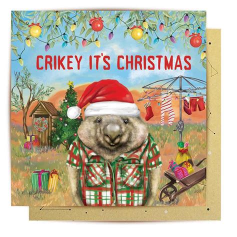 Crikey It's Christmas Wombat Australiana Greeting Card by La La Land - Bits of Australia