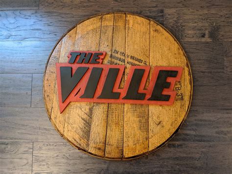 The Ville Logo Bourbon Barrel Head - Black on Red - Made By Jay Lane