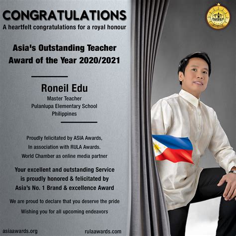 Roneil Edu has bagged Asia's Outstanding Teacher Award of the Year