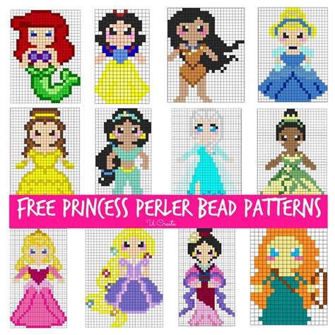 Perla bead templates for Disney Princesses | Perler bead disney, Hama ...