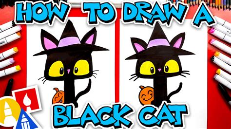 Kids TV Clip Art How to draw a black cat with a witch hat - earl