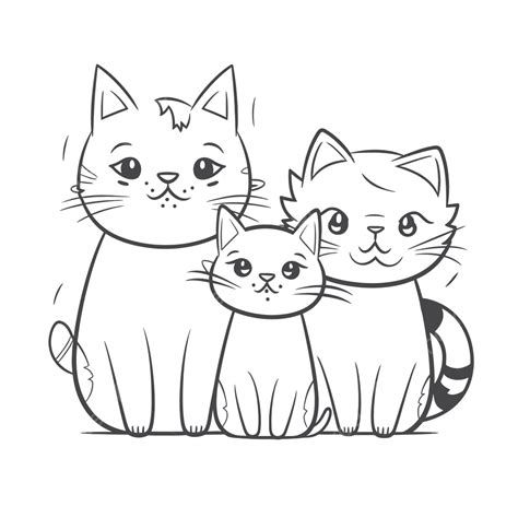 An Illustration Of Three Cats Outline Sketch Drawing Vector, Cat Drawing, Wing Drawing, Rat ...