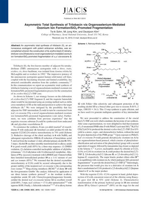 (PDF) Asymmetric Total Synthesis of Trilobacin via Organoselenium-Mediated Oxonium Ion Formation ...