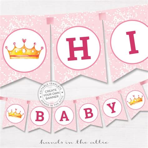 DIY banner pink baby shower template editable name garland | Etsy