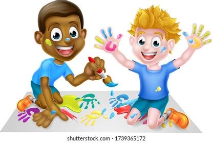 Cartoon Boy Girl Covered Paint Fun Stock Vector (Royalty Free) 2233924835 | Shutterstock