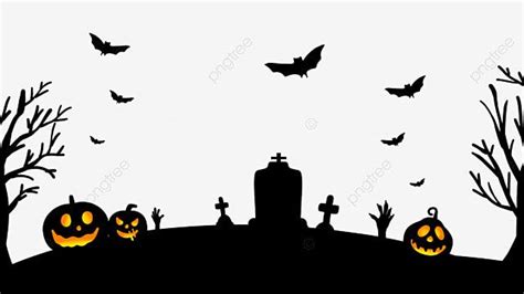 Halloween Graveyard Silhouette Transparent Background, Halloween Graveyard And Pumpkin ...