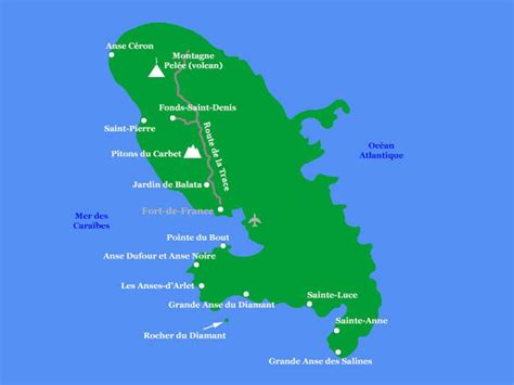 Carte de la Martinique avec les lieux décrits dans cet article West Indies, France, Map, Travel ...
