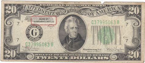 1934 C Twenty Dollar Bill In Circulated