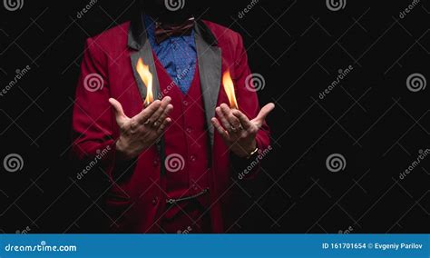 Magician Shows Trick with Fire Burn from Palms Hands Stock Photo - Image of human, burn: 161701654