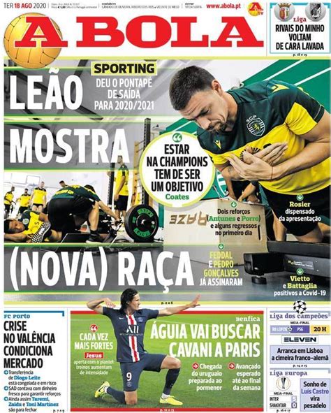 Capa - Jornal A Bola - capa de hoje