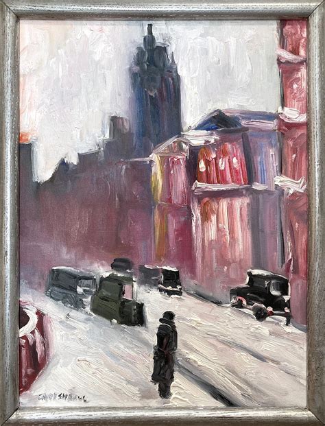 Cindy Shaoul - "View of the Empire State NYC in Snow" Impressionistic Ashcan School Style For ...