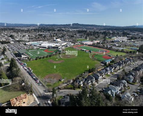 Tigard (Oregon) High School and it's adjoining athletic fields - aerial photographs Stock Photo ...