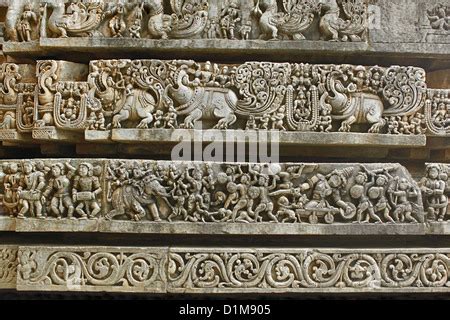 Stone carvings. Hoysaleswara temple. Halebidu. Karnataka. India Stock ...