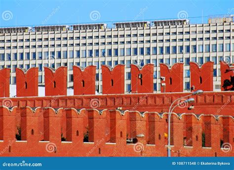 Moscow Kremlin Wall Made of Red Bricks. Stock Photo - Image of hotel ...