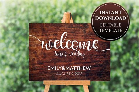 Wooden Wedding Welcome Sign Printable Wood Sign Template | Etsy