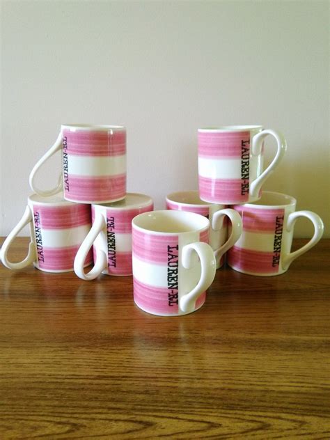 Ralph Lauren Maritime Stripe Coffee Mugs, Red Maritime Stripe, Pink ...