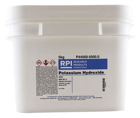 RPI Potassium Hydroxide, Powder, 5 kg, 1 EA - 31GD04|P44000-5000.0 ...