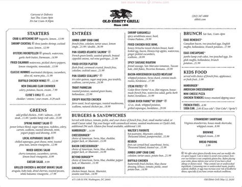 Menu at Old Ebbitt Grill pub & bar, Washington, 675 15th St NW