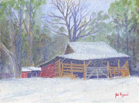 Snowy Barns - Rurual NC Oil Painting on Canvas