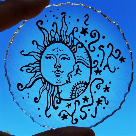 moon and sun sketch on glass Celebration of life Funeral Memorials. Ashes in Glass Cremation ...