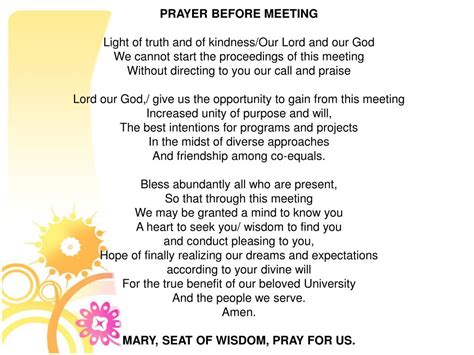 Realities and Realizations: Prayer Before A Meeting (English)