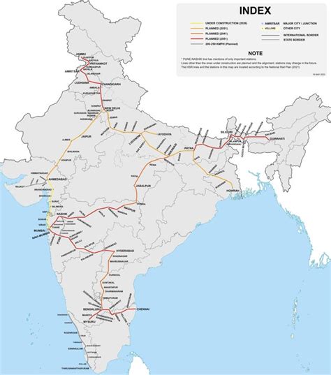 Proposed and planned Bullet Train routes and probable completion years ...