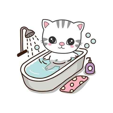 Cute Cat take a bath in bathtub.Cute cartoon character. 7279787 Vector Art at Vecteezy