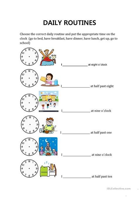 daily routines and hours - English ESL Worksheets for distance learning ...