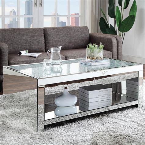 Venetian Worldwide Malish 47 in. Silver Large Rectangle Glass Coffee Table with Shelf-VA-83580 ...