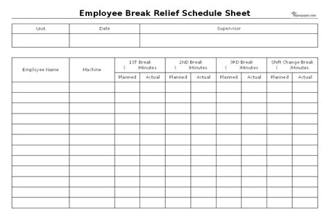 Break Schedule Template | HQ Template Documents