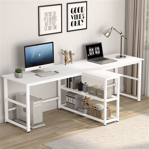 Tribesigns 94.5 inch Computer Desk, Extra Long Two Person Desk with Storage Shelves, Double ...