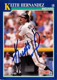 Keith Hernandez autographed baseball card (Cleveland Indians) 1991 Score #89 (67)