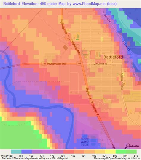 Elevation of Battleford,Canada Elevation Map, Topography, Contour