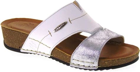 Fly Flot 232487G ESTIVE Women's Slippers Leather White Silver Made in ...