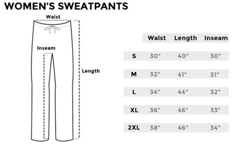 Size Chart Womens Sweatpants