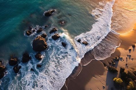 Premium AI Image | Beachscape A serene aerial view of a Black sand beach