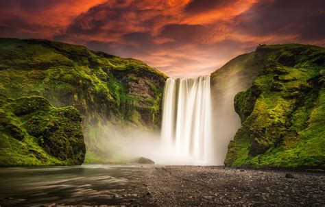 Sunset Glow Iceland Waterfal Skogafoss Waterfall wallpaper | 2048x1307 | 720273 | WallpaperUP