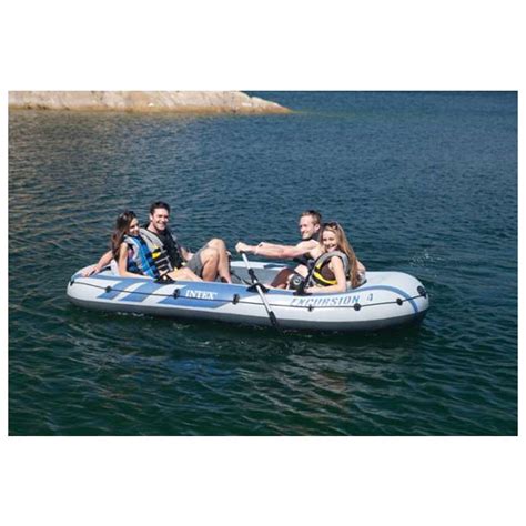 Intex Excursion 4 Inflatable Boat Set & Motor Mount Kit : 68324EP + 68624E