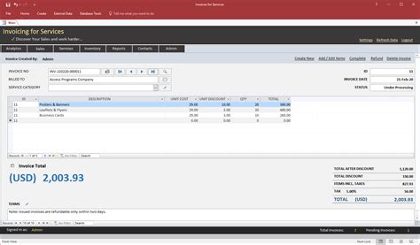 Service Invoice Access Software - Microsoft Access Programs