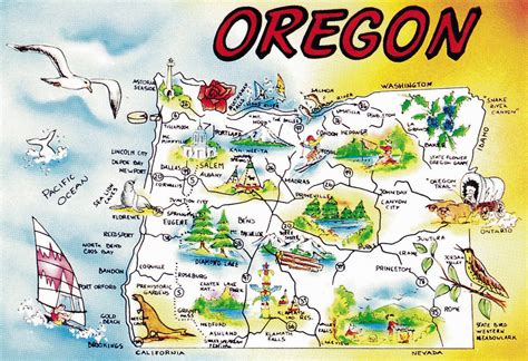 Oregon State Map Illustrated Post Card Postcards Stationery ...