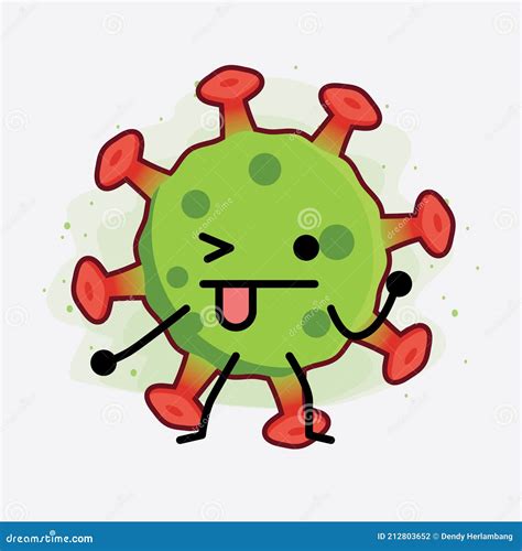 Green Virus Cute Character Illustration with Simple Face, Hands and ...