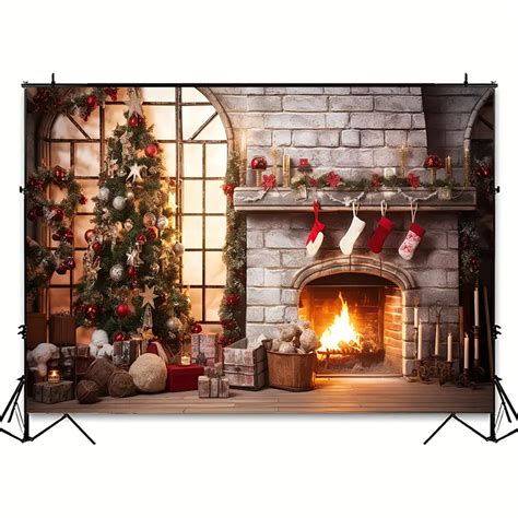 Christmas Backdrop Christmas Fireplace Photography Backdrops - Temu