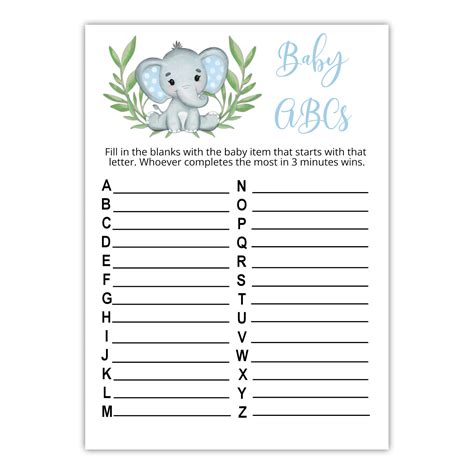 Blue Elephant Baby Shower Games Printable