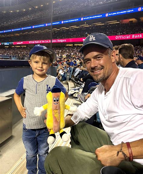 Play Ball! Josh Duhamel and Son Axl Enjoy a Dodgers Game Together in Matching Baseball Caps ...