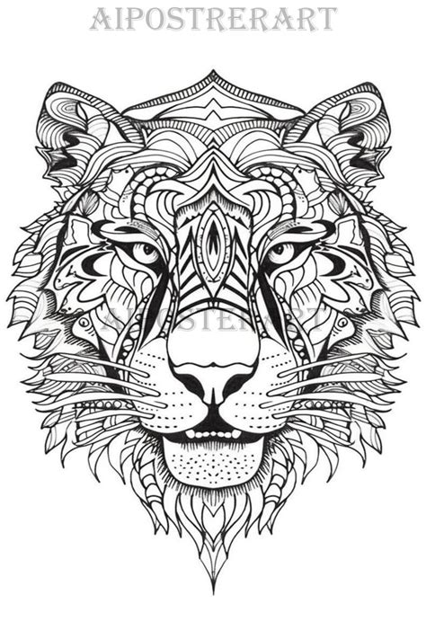 Tiger Head Mandala Coloring Sheet for Adults Printable Coloring Page Advanced Mandala Style ...