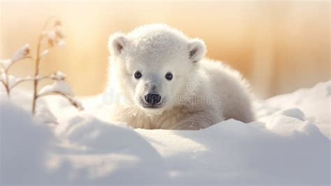 A Cute Baby Polar Bear in Snow Winter Stock Illustration - Illustration ...